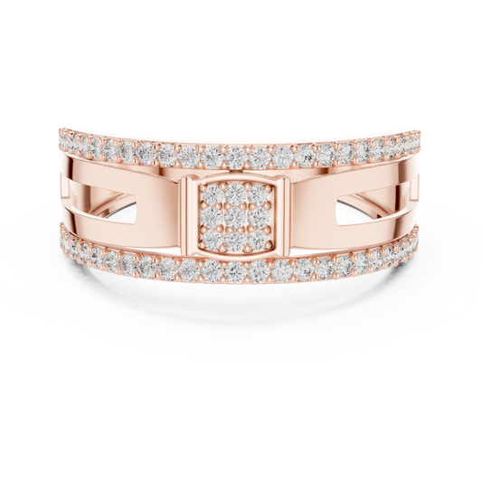Square Cluster Double-Row Moissanite Band in rose 925 sterling silver, view 4