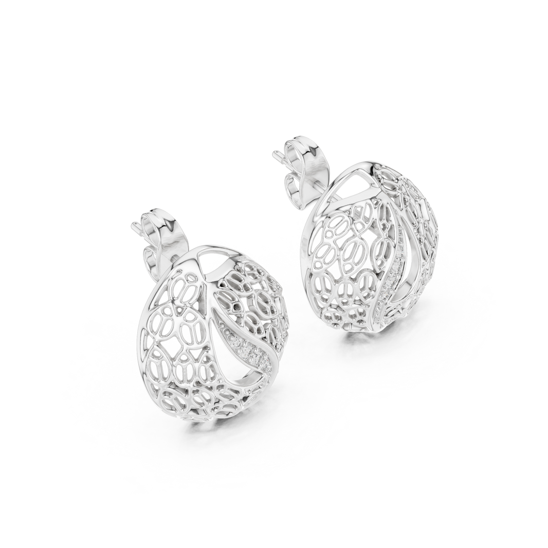 Moissanite Filigree Dome Stud Earrings in white 925 sterling silver, view 2