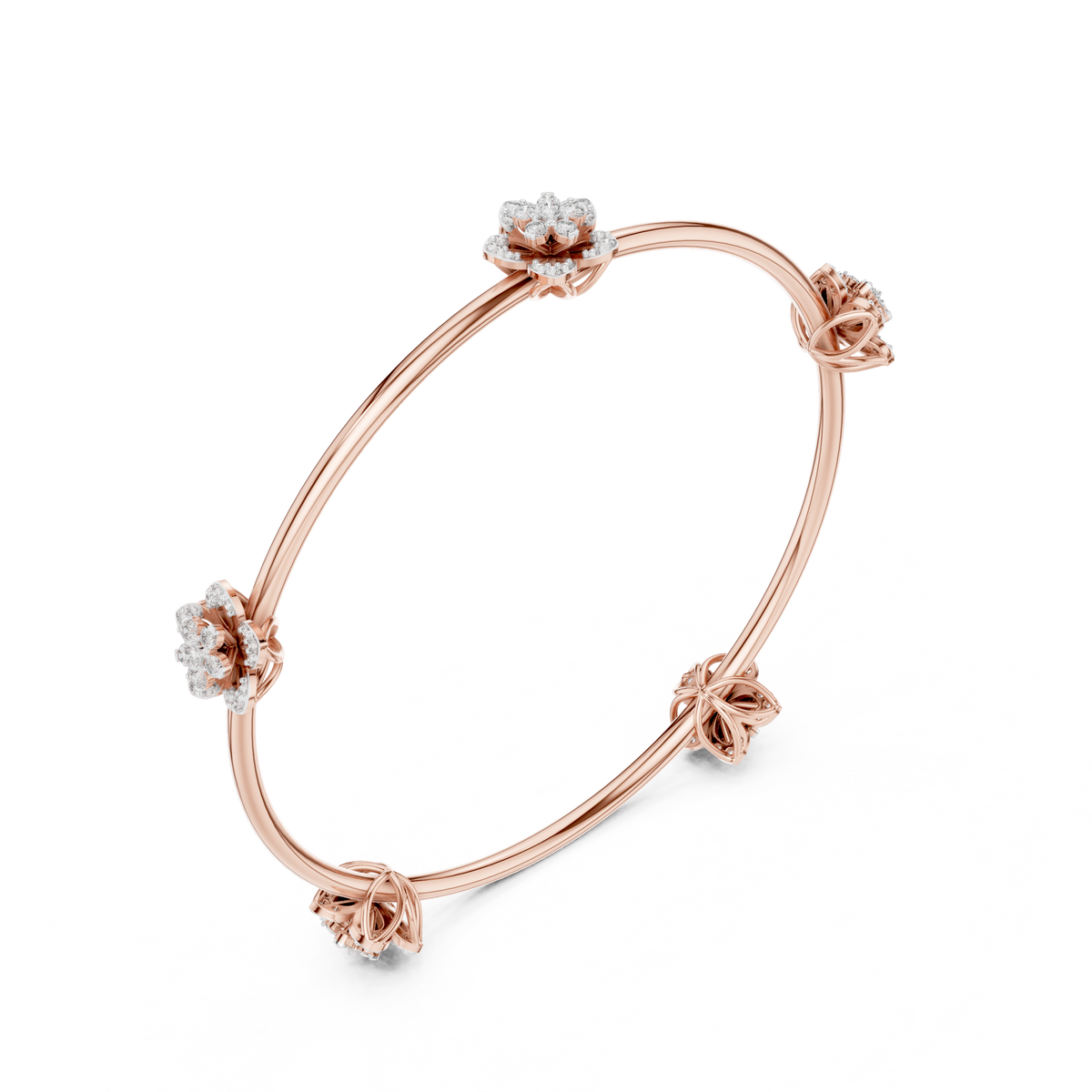 Floral Cluster Moissanite Bangle in rose 925 sterling silver, view 2