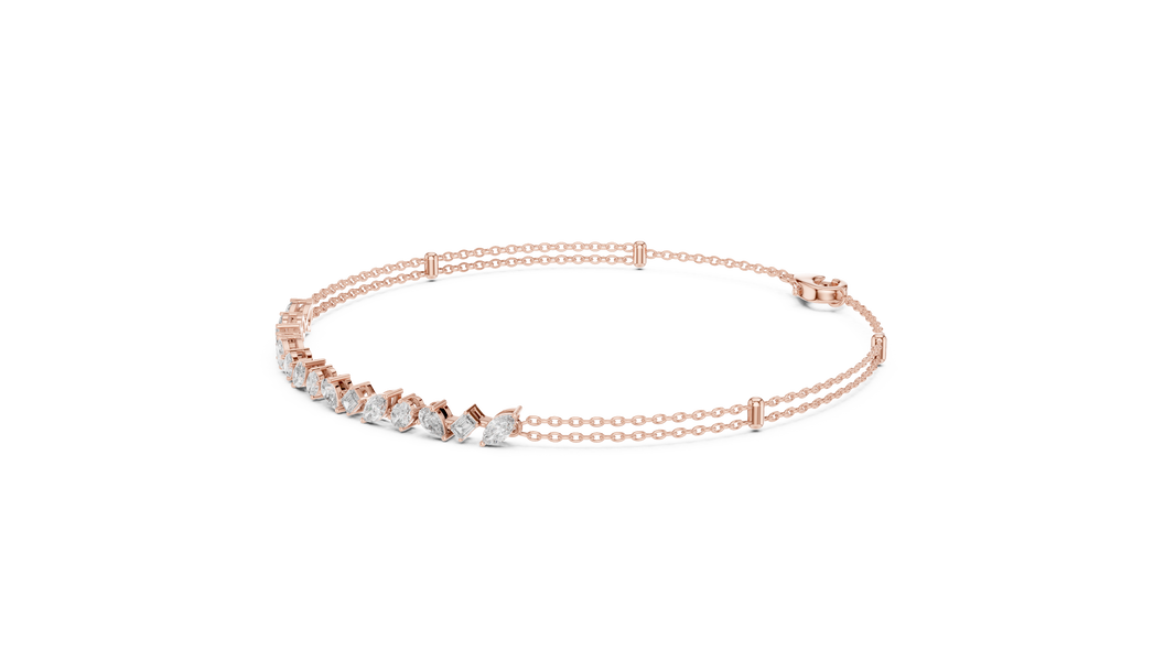 Mixed Shape Moissanite Station Chain Bracelet in rose 925 sterling silver, view 2