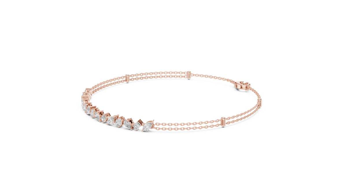 Mixed Shape Moissanite Station Chain Bracelet in rose 925 sterling silver, view 2