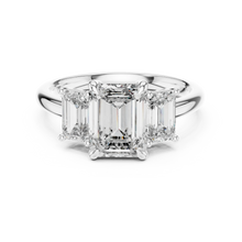 Emerald Cut Three Stone Moissanite Ring in white 925 sterling silver, view 4