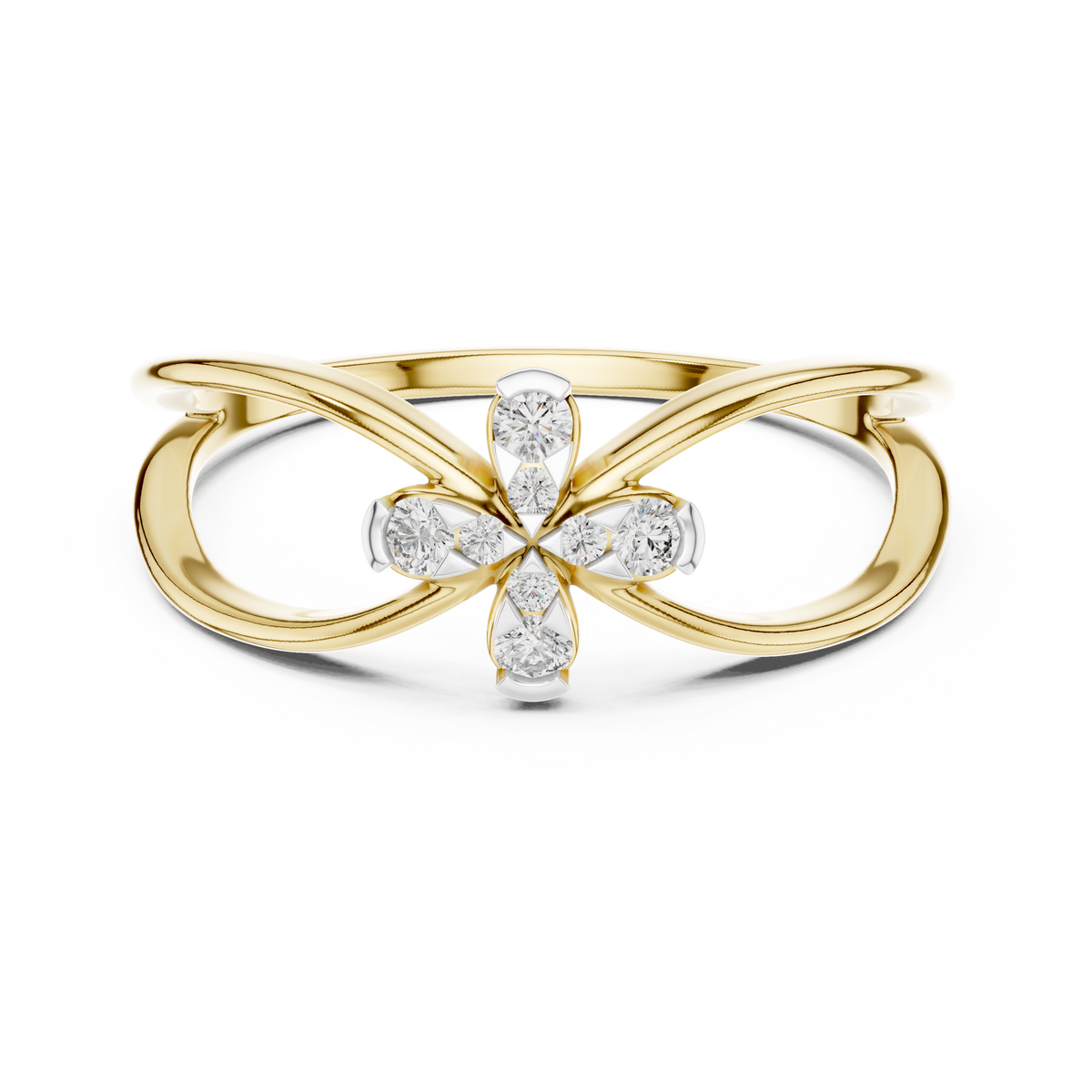 Infinity Flower Moissanite Ring in yellow 925 sterling silver, view 4