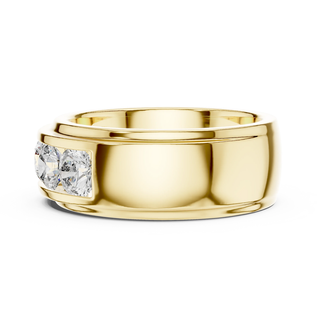 Five Stone Channel Set Moissanite Wide Band in yellow 925 sterling silver, view 3