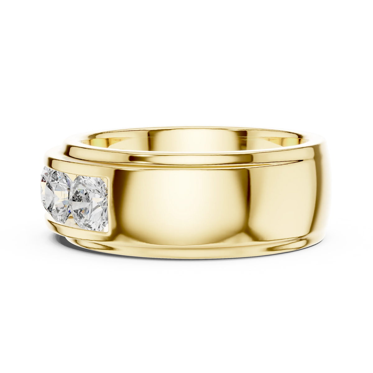 Five Stone Channel Set Moissanite Wide Band in yellow 925 sterling silver, view 3