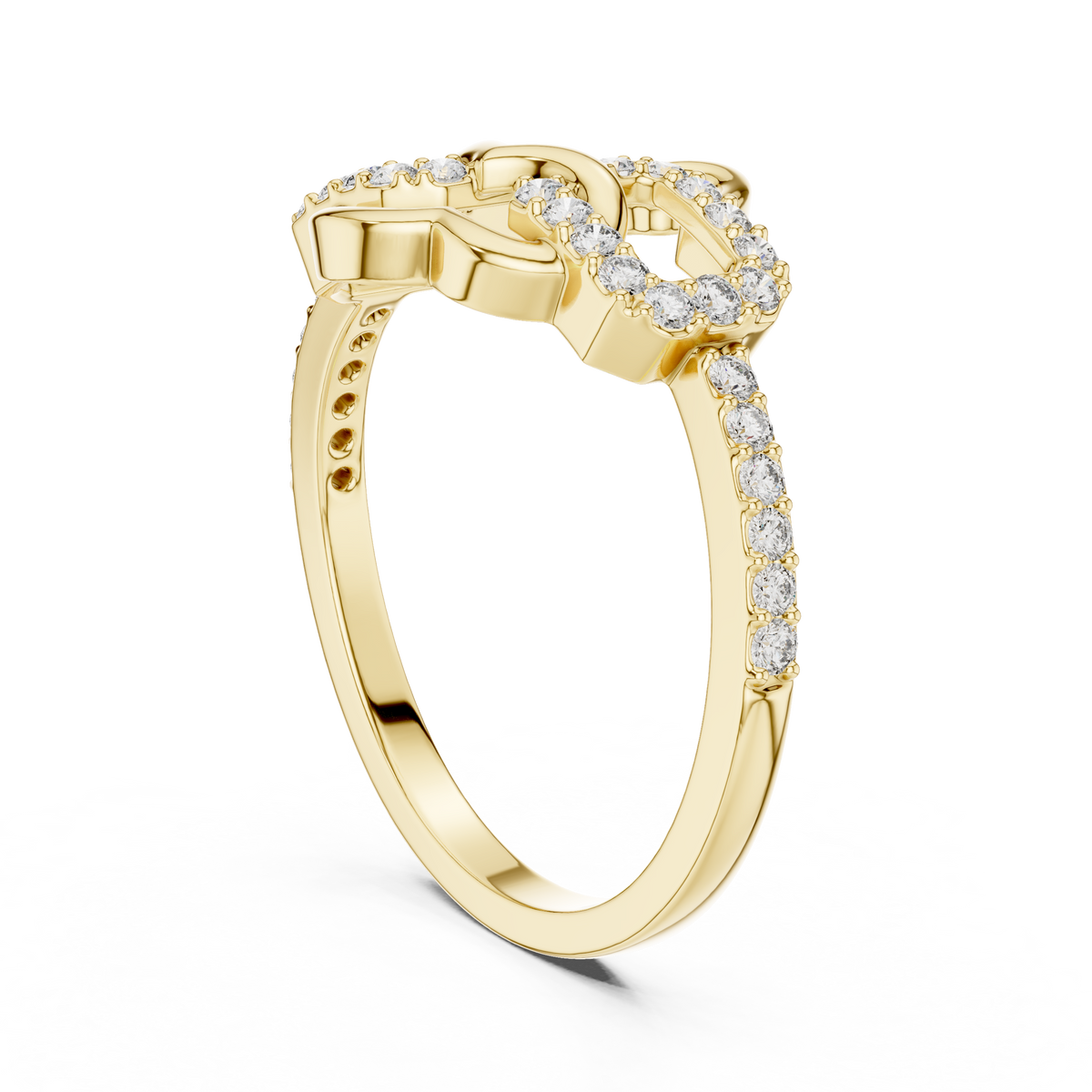 Open Heart and Link Moissanite Ring in yellow 925 sterling silver, view 1