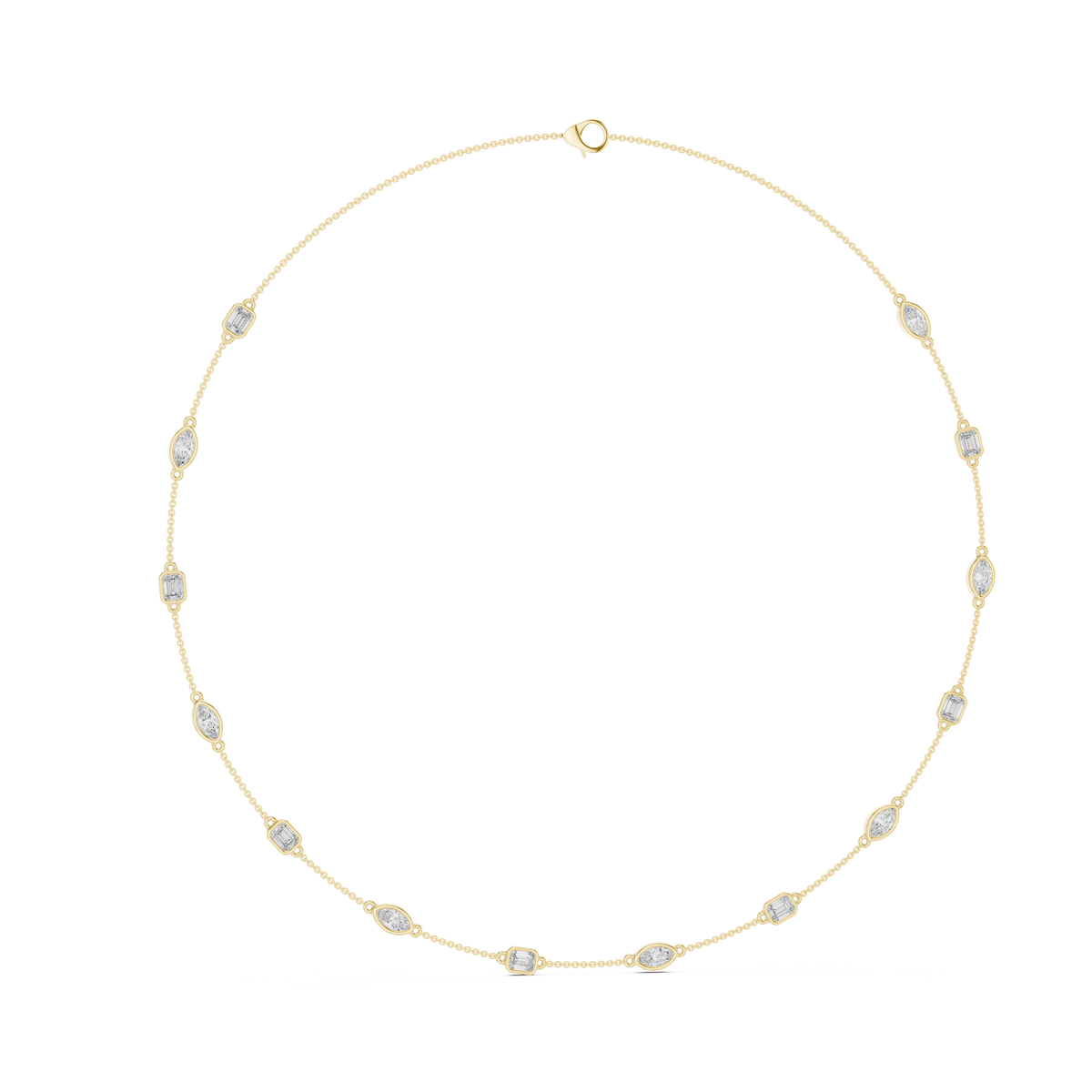 Emerald and Marquise Bezel Station Necklace in yellow 925 sterling silver, view 1