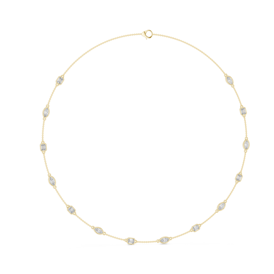 Emerald and Marquise Bezel Station Necklace in yellow 925 sterling silver, view 1