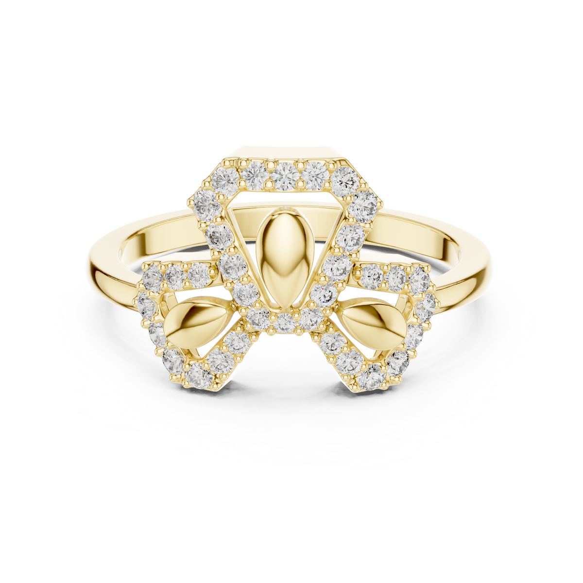 Trefoil Leaf Pavé Moissanite Ring in yellow 925 sterling silver, view 4