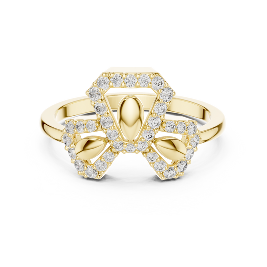Trefoil Leaf Pavé Moissanite Ring in yellow 925 sterling silver, view 4