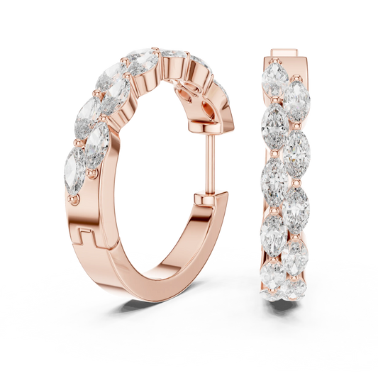 Marquise moissanite double row hoop earrings in rose 925 sterling silver, view 1