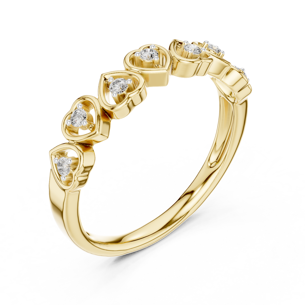 Row of Hearts Moissanite Band in yellow 925 sterling silver, view 2