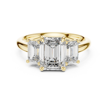 Emerald Cut Three Stone Moissanite Ring in yellow 925 sterling silver, view 4