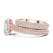Radiant Cut Moissanite Ring with Wide Pavé Band in rose 925 sterling silver, view 3