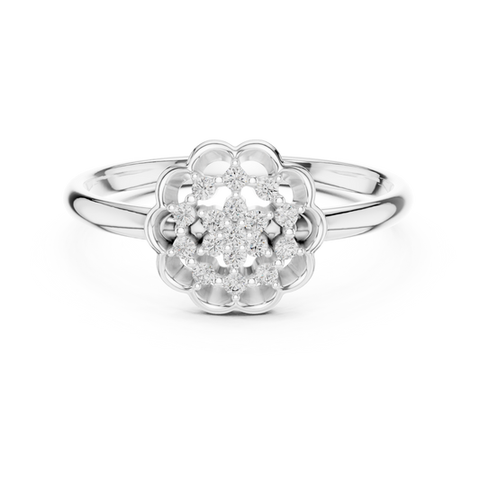 Scalloped Flower Pavé Moissanite Ring in white 925 sterling silver, view 4
