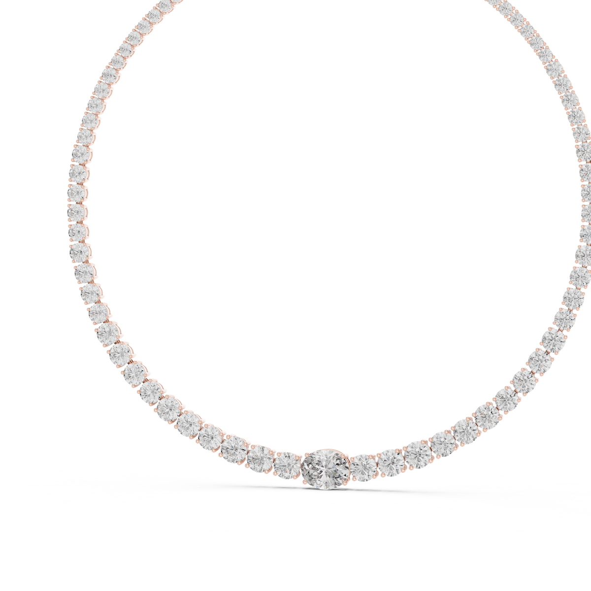 Graduated Round Tennis Necklace with Oval Centre in rose 925 sterling silver, view 2