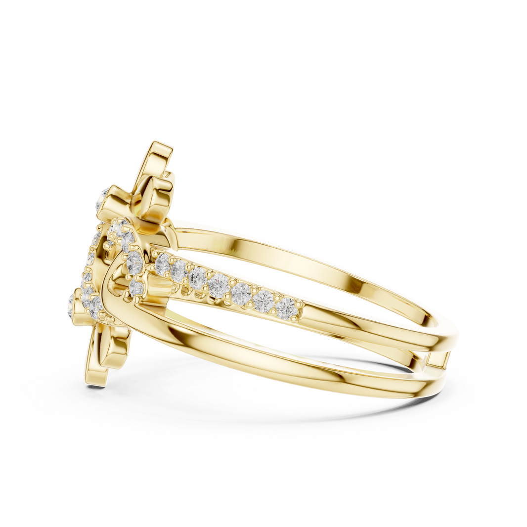 Double Flower Infinity Swirl Moissanite Ring in yellow 925 sterling silver, view 3