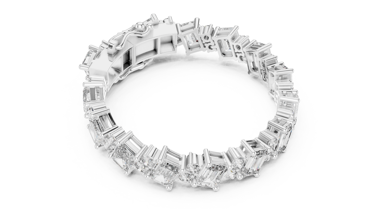 Emerald Cut Moissanite Statement Link Bracelet in white 925 sterling silver, view 3