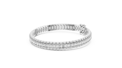 Emerald Cut Moissanite Link Tennis Bracelet in white 925 sterling silver, view 2