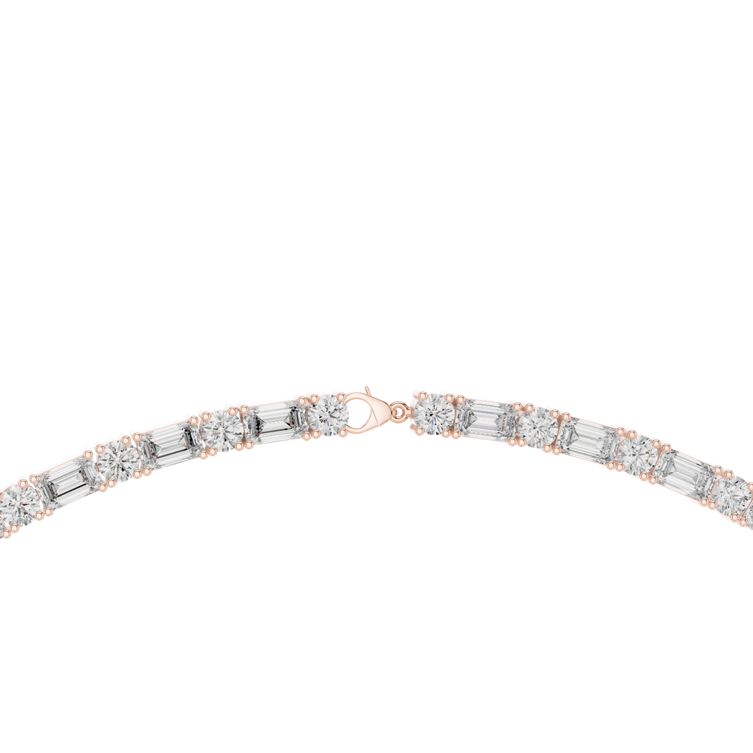 Emerald Cut and Round Tennis Necklace in rose 925 sterling silver, view 4