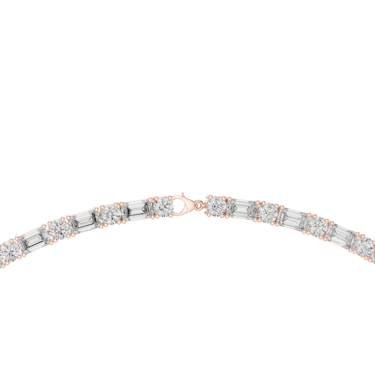 Emerald Cut and Round Tennis Necklace in rose 925 sterling silver, view 4