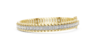Emerald Cut Moissanite Link Tennis Bracelet in yellow 925 sterling silver, view 4