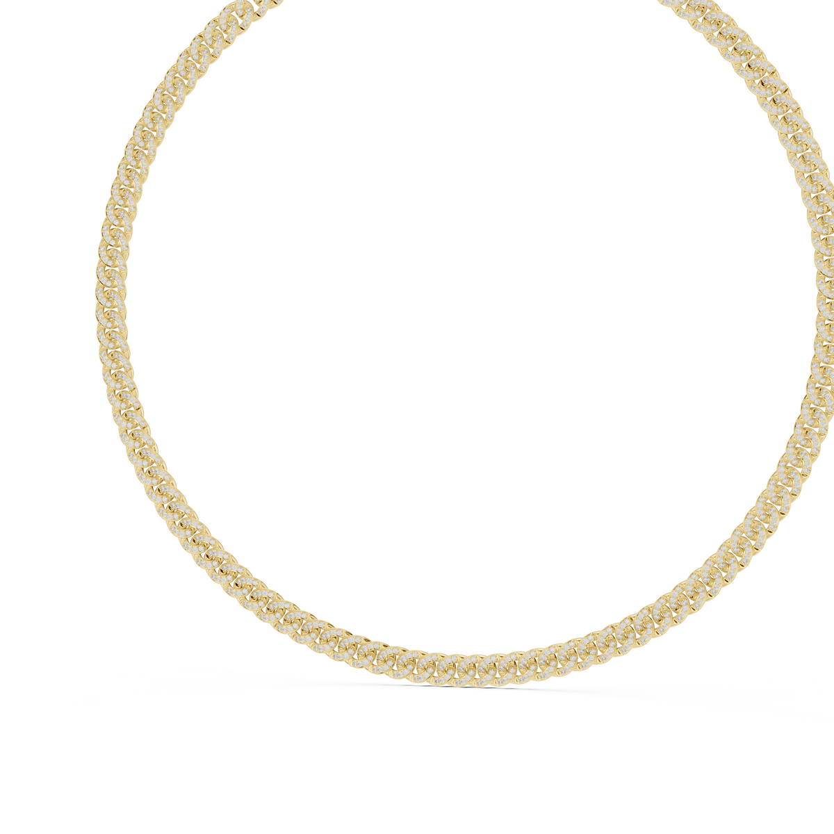 Pave Cuban Link Chain Necklace in yellow 925 sterling silver, view 2