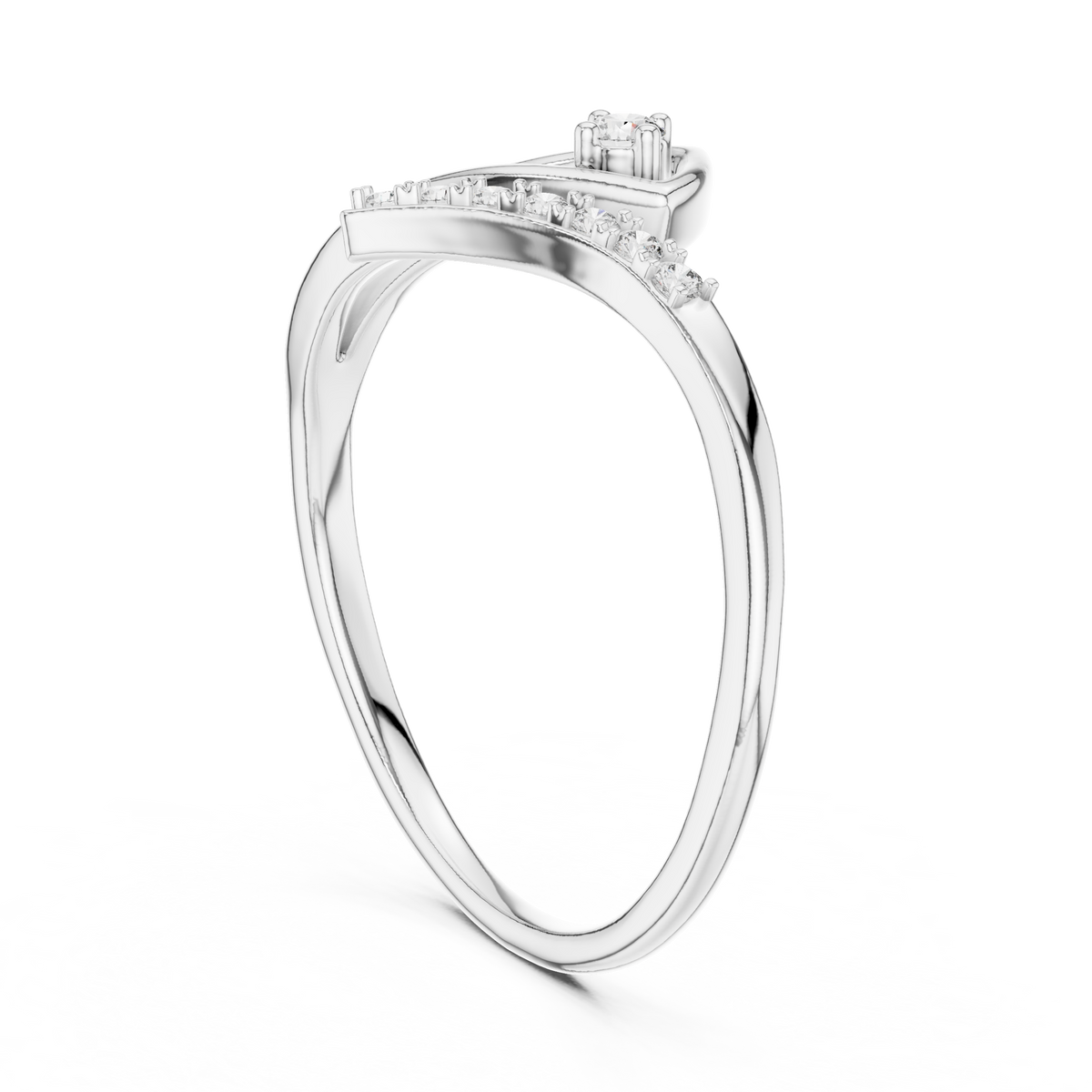 Angular Bypass Moissanite Ring in white 925 sterling silver, view 1
