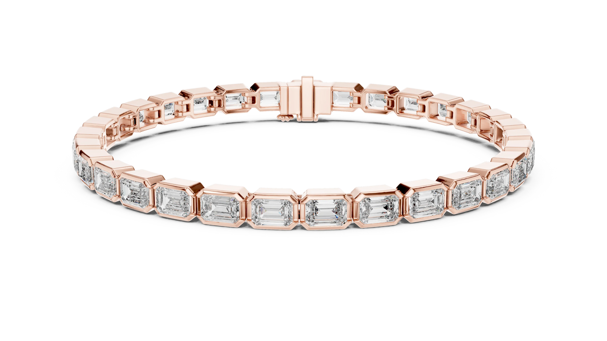 Emerald Cut Bezel Moissanite Tennis Bracelet in rose 925 sterling silver, view 1