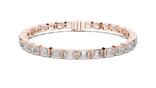 Emerald Cut Bezel Moissanite Tennis Bracelet in rose 925 sterling silver, view 1