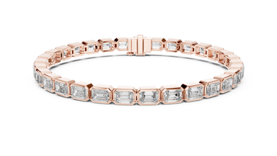 Emerald Cut Bezel Moissanite Tennis Bracelet in rose 925 sterling silver, view 1