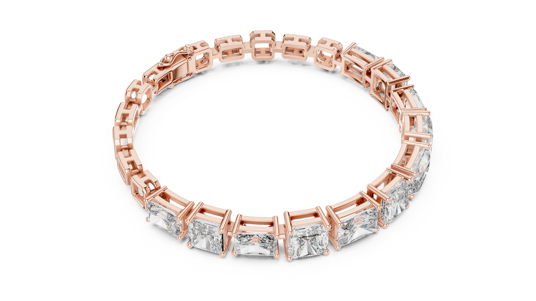 Radiant and Asscher Station Moissanite Link Bracelet in rose 925 sterling silver, view 3