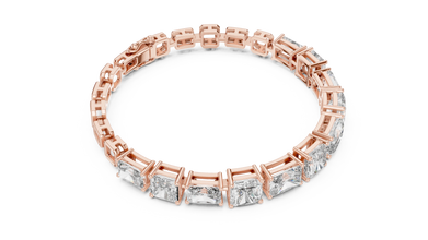 Radiant and Asscher Station Moissanite Link Bracelet in rose 925 sterling silver, view 3