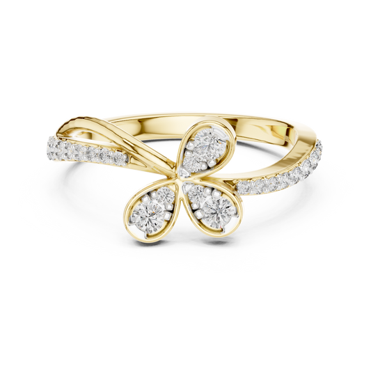 Three Petal Flower Bypass Moissanite Ring in yellow 925 sterling silver, view 4