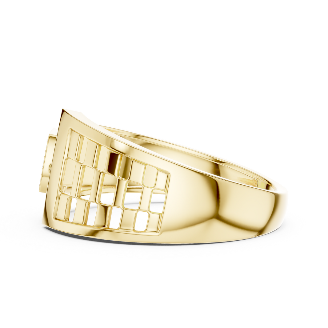 Men's Square Pavé Panel Asymmetric Moissanite Band in yellow 925 sterling silver, view 3