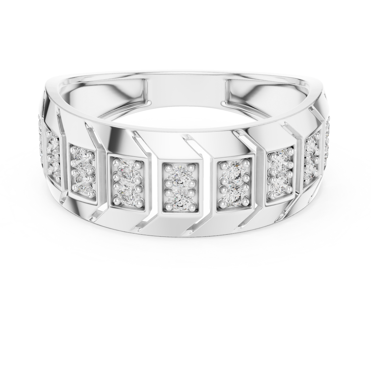 Chevron Station Moissanite Statement Band in white 925 sterling silver, view 4