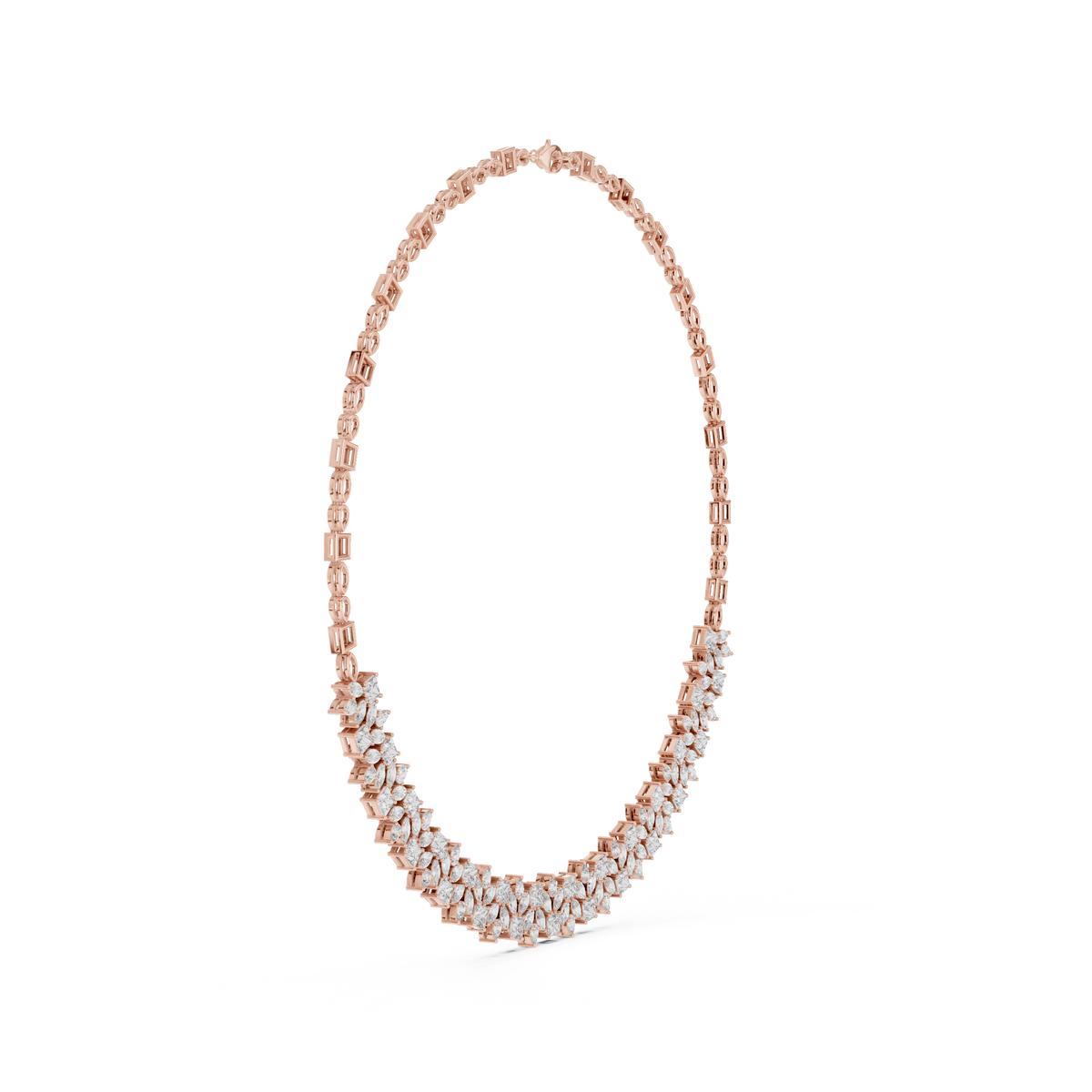 Pear Princess Marquise Cluster Collar Necklace in rose 925 sterling silver, view 3