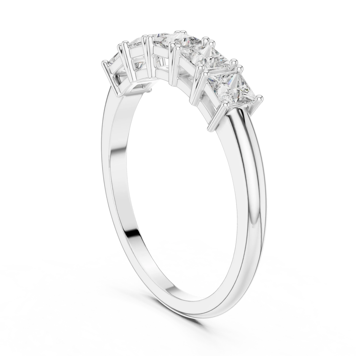 Five Stone Princess Cut Moissanite Band in white 925 sterling silver, view 1