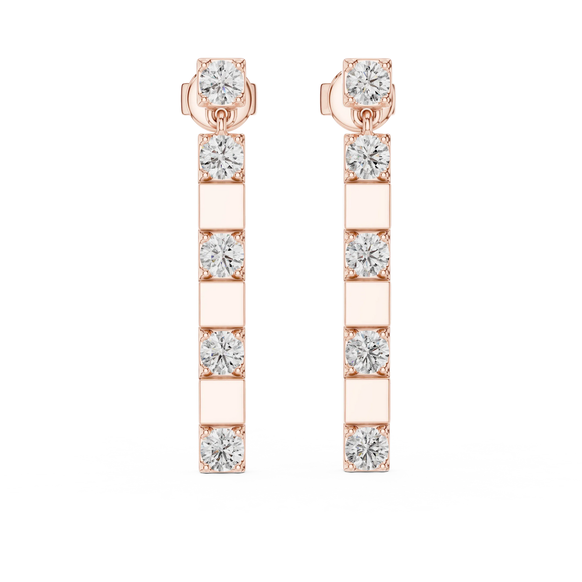 Moissanite bar drop earrings in rose 925 sterling silver, view 4