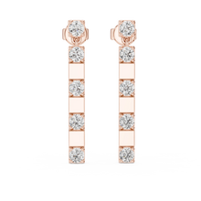 Moissanite bar drop earrings in rose 925 sterling silver, view 4