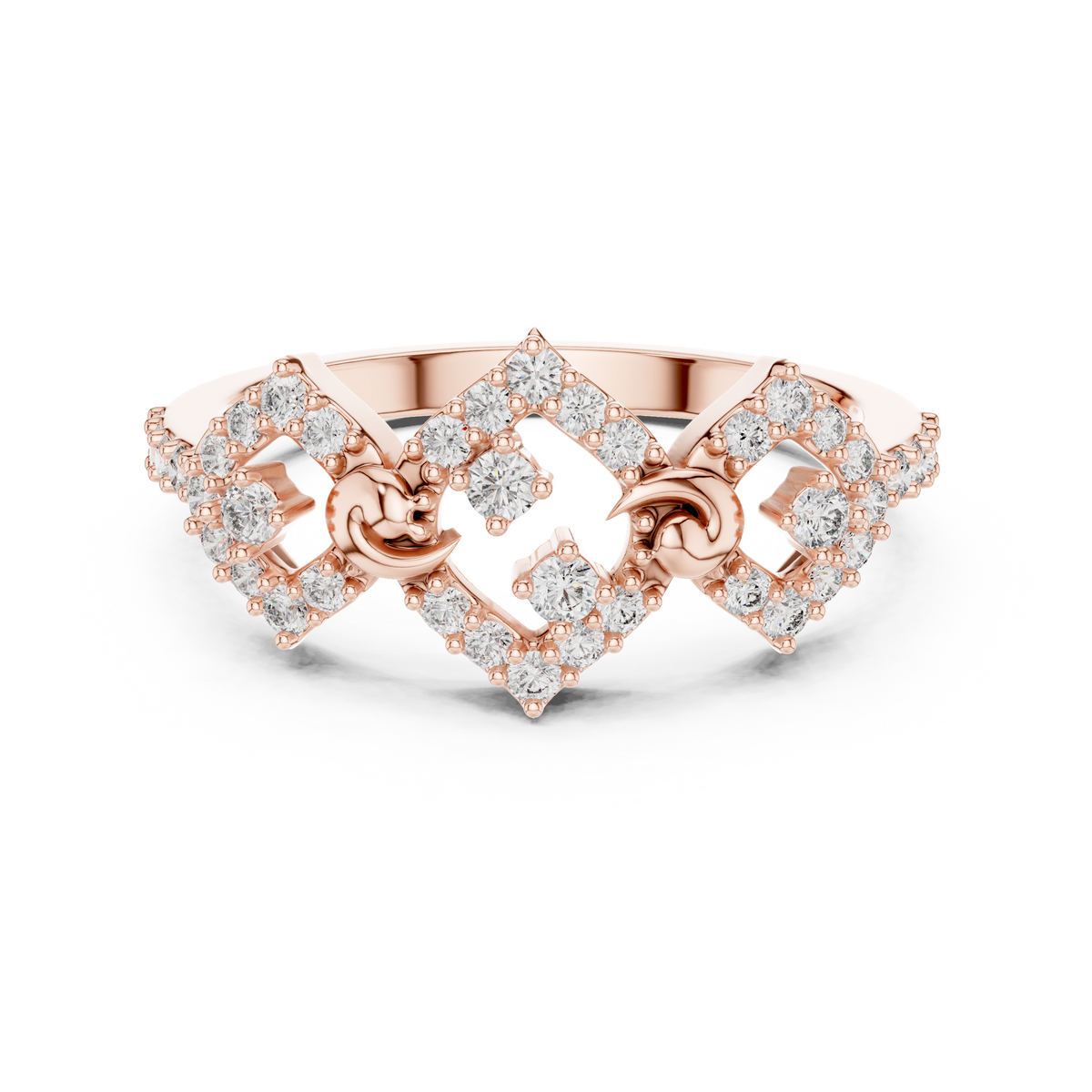 Linked Rhombus Frames Pavé Moissanite Ring in rose 925 sterling silver, view 4