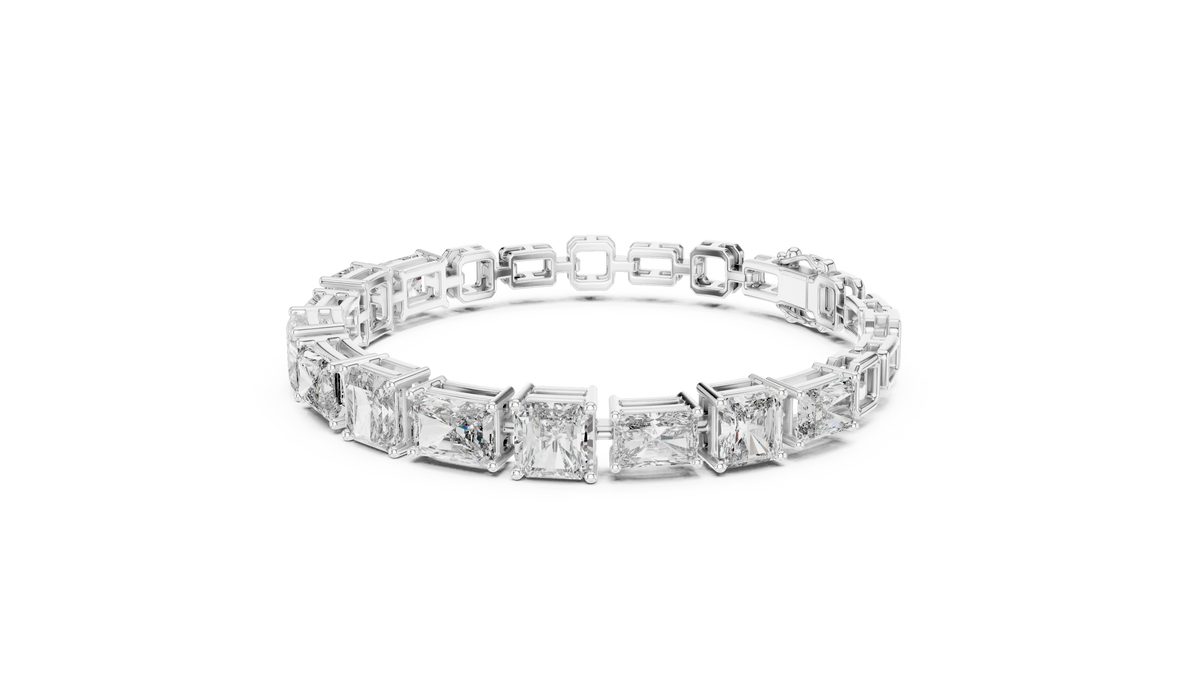 Radiant and Asscher Station Moissanite Link Bracelet in white 925 sterling silver, view 2