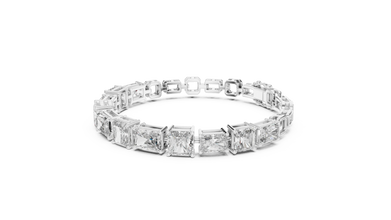 Radiant and Asscher Station Moissanite Link Bracelet in white 925 sterling silver, view 2