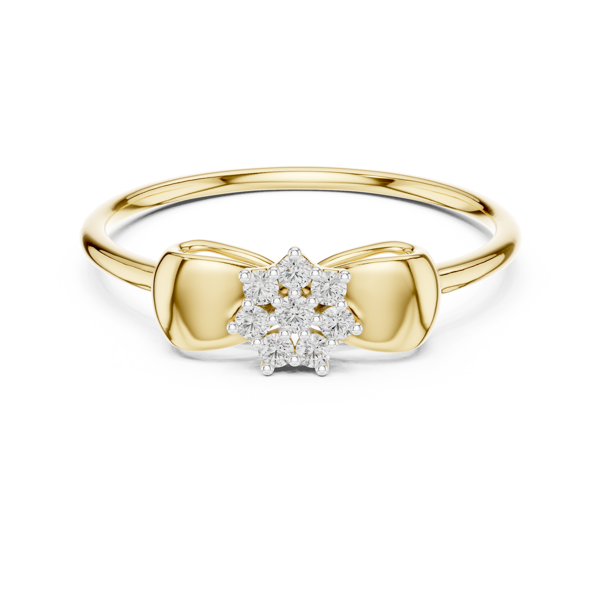 Bow Flower Cluster Moissanite Ring in yellow 925 sterling silver, view 4