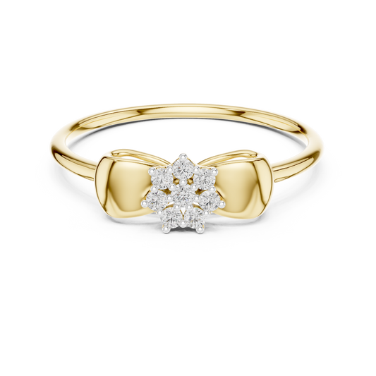 Bow Flower Cluster Moissanite Ring in yellow 925 sterling silver, view 4