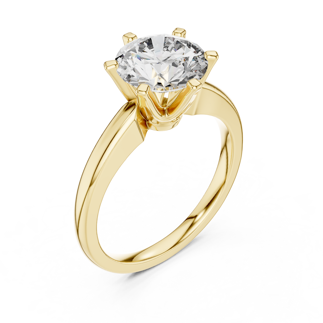Round Six Prong Moissanite Solitaire Ring in yellow 925 sterling silver, view 2
