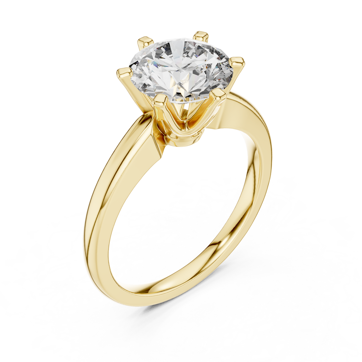 Round Six Prong Moissanite Solitaire Ring in yellow 925 sterling silver, view 2
