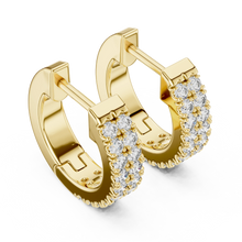 Moissanite double row pave huggie earrings in yellow 925 sterling silver, view 2