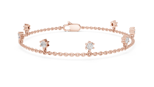 Dangling Round Moissanite Charm Chain Bracelet in rose 925 sterling silver, view 1