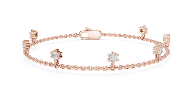 Dangling Round Moissanite Charm Chain Bracelet in rose 925 sterling silver, view 1